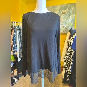 Black Lace Hem Long sleeve Top